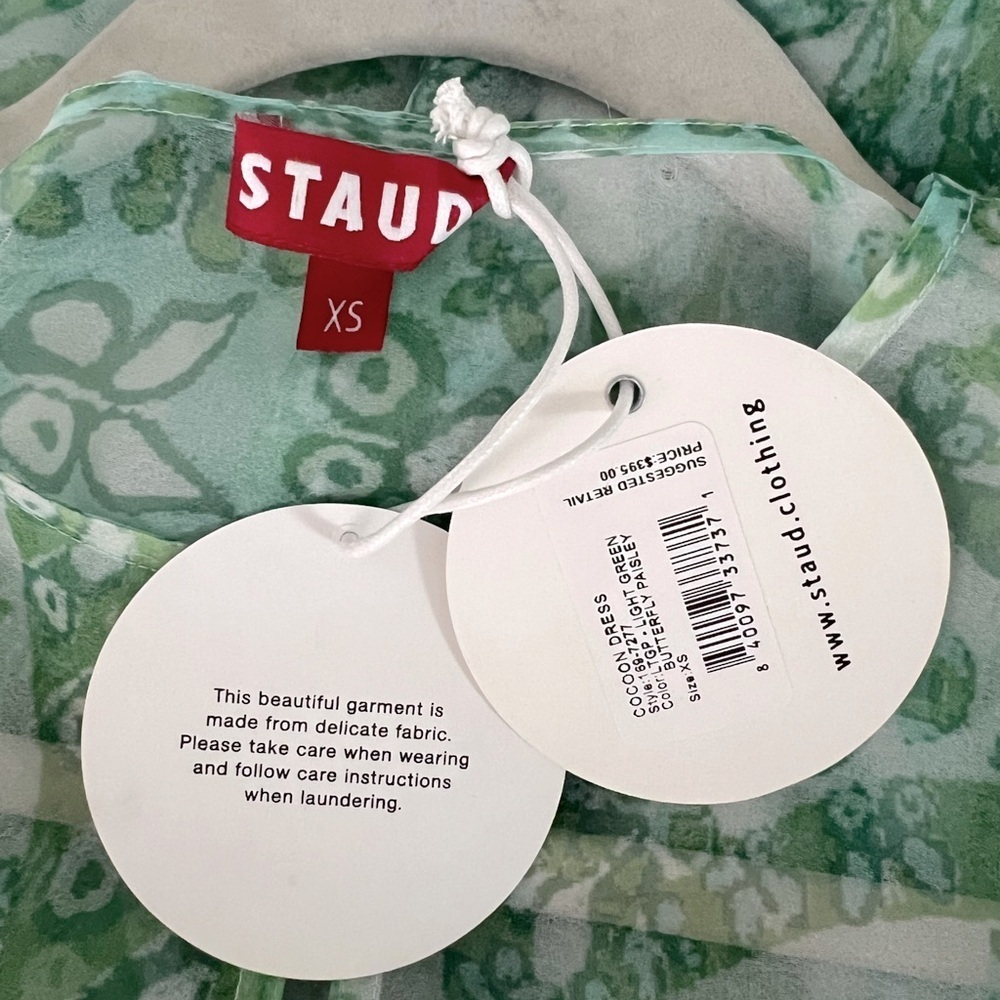 STAUD Cocoon Tiered Organza Paisley Print Maxi Dress Blue Green NEW with tags - Picture 6 of 15